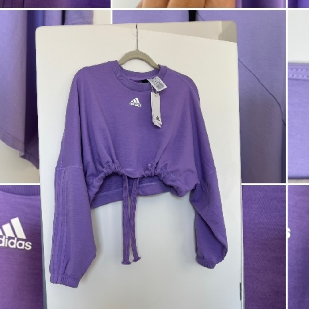 ADIDAS Lilac cropped cotton oversized sweatshirt XL